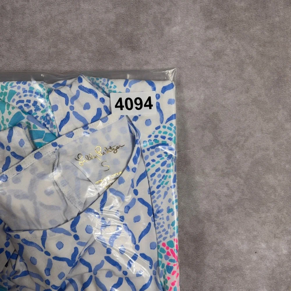 Lilly Pulitzer Pima Cotton Shift Dress Coral Mosaic Blue White Size S Sleeveless
